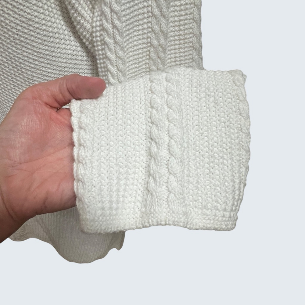 Jeanne Pierre Woman Ivory Cotton Cable Knit Shawl Collar Cardigan Sweater 1X - Picture 8 of 16